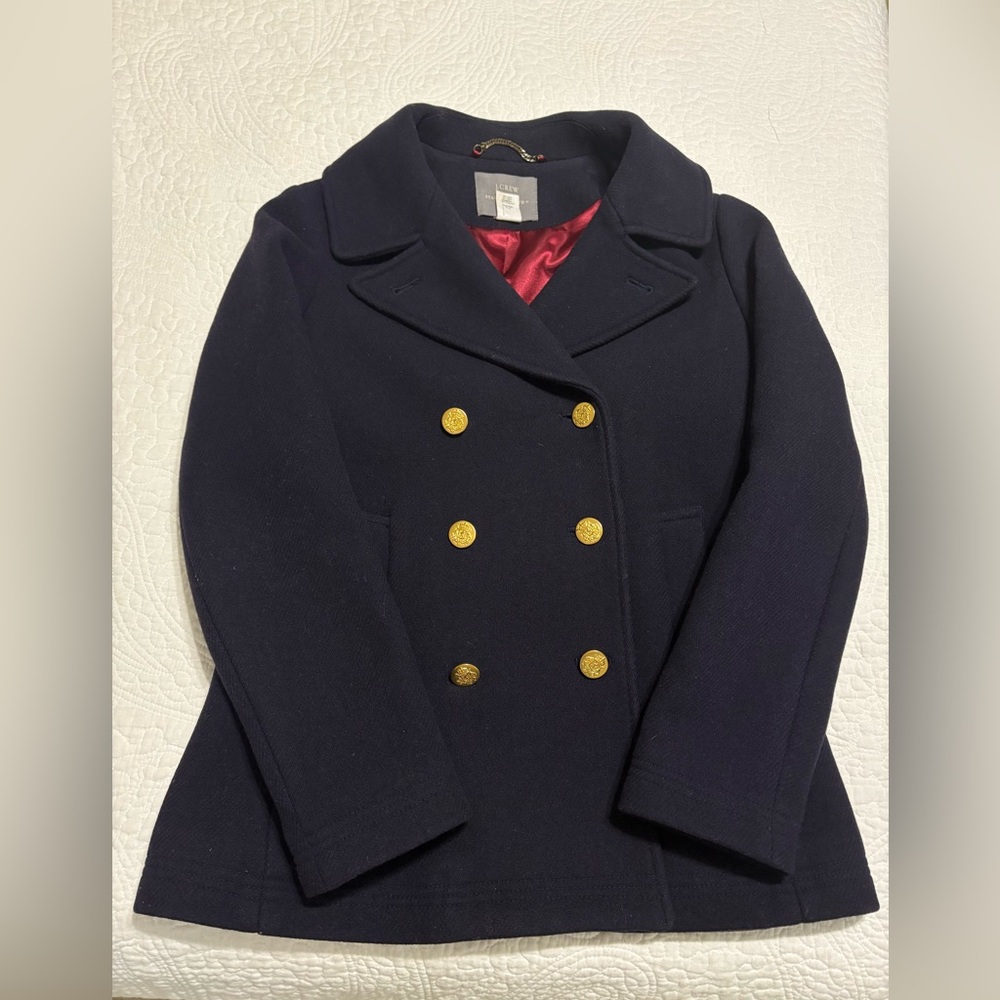J. Crew Statium Cloth Nello Gori Peacoat with Gold Buttons Navy Blue Size 6 - Picture 2 of 9